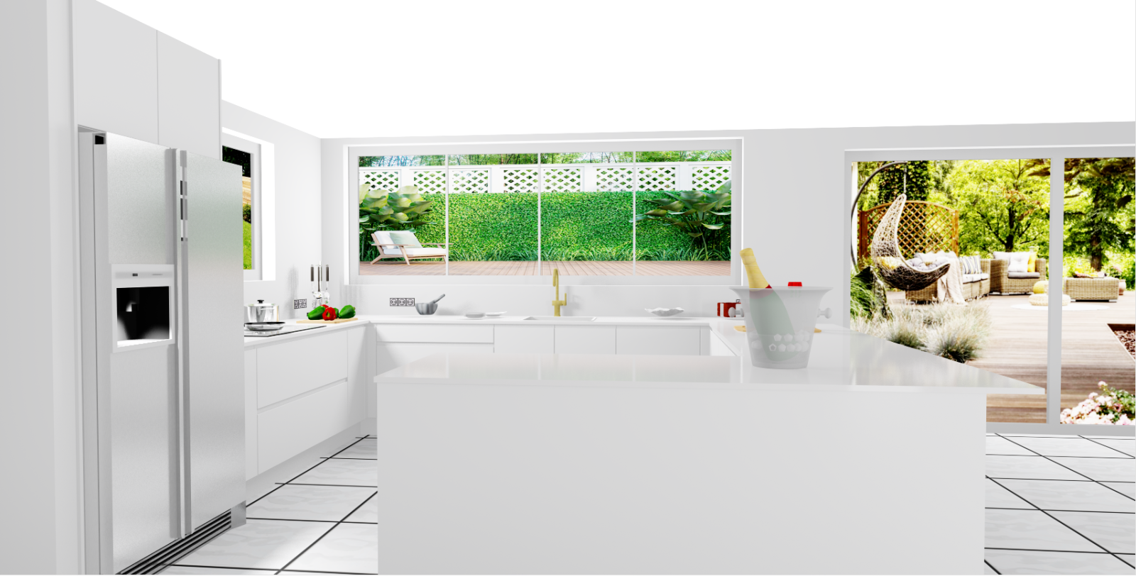 Cuisine Laque blanque plan de travail en Quartz à La Teste de Buch