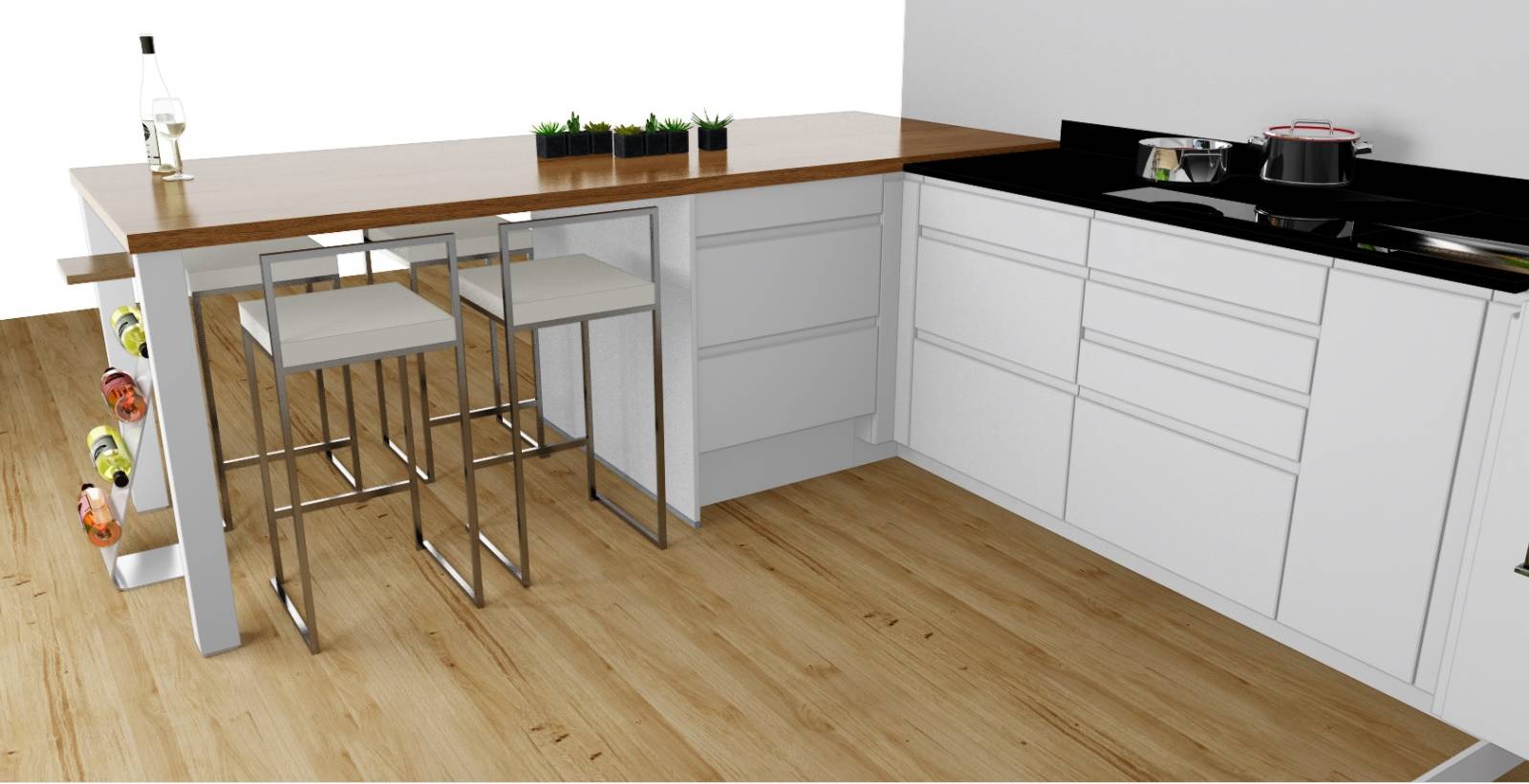 Cuisine blanche laque mate plan de travail en pierre naturelle à La Teste de Buch