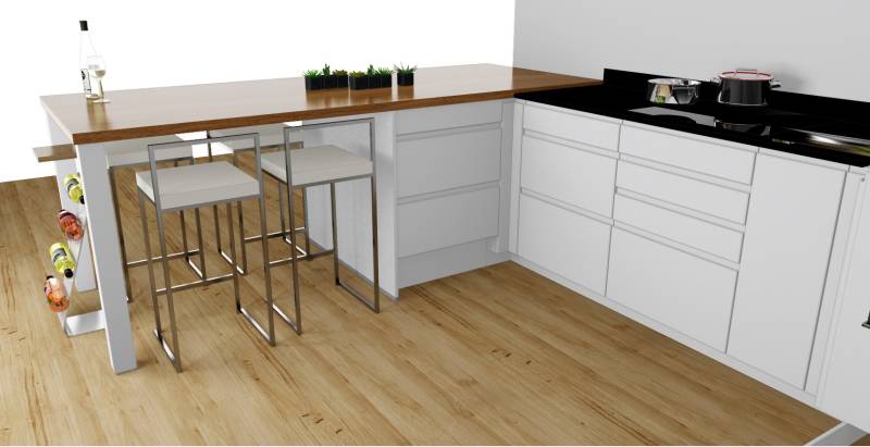 Cuisine blanche laque mate plan de travail en pierre naturelle à La Teste de Buch